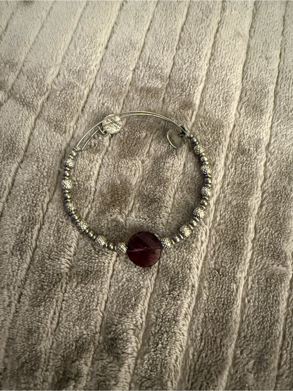 Alex and Ani Silver Beaded Bracelet with Purple Stone